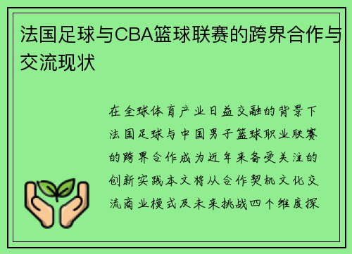 法国足球与CBA篮球联赛的跨界合作与交流现状
